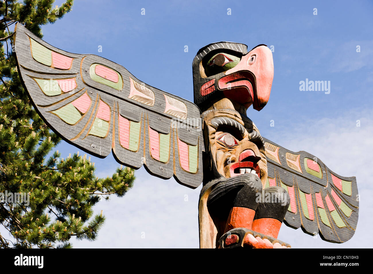 Totem pole, Thunderbird Park. Victoria, British Columbia, Canada. Stock Photo