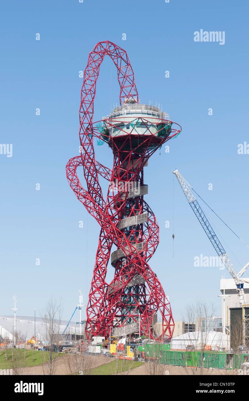 Arcelor Mittal Orbital by Anish Kapoor under construction, Olympic Park, London 2012 UK Stock Photo