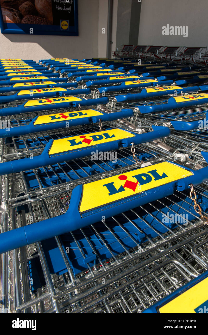 Lidl shopping trolleys Stock Photo