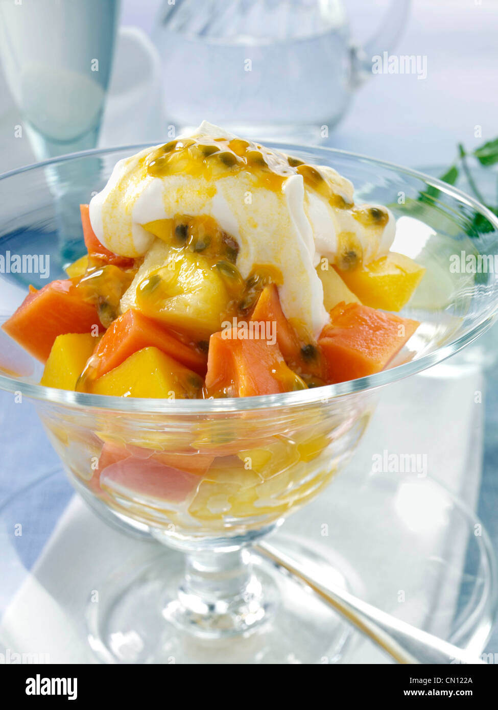 Tropical fruit salad mango pineapple and passion fruit Stock Photo Alamy