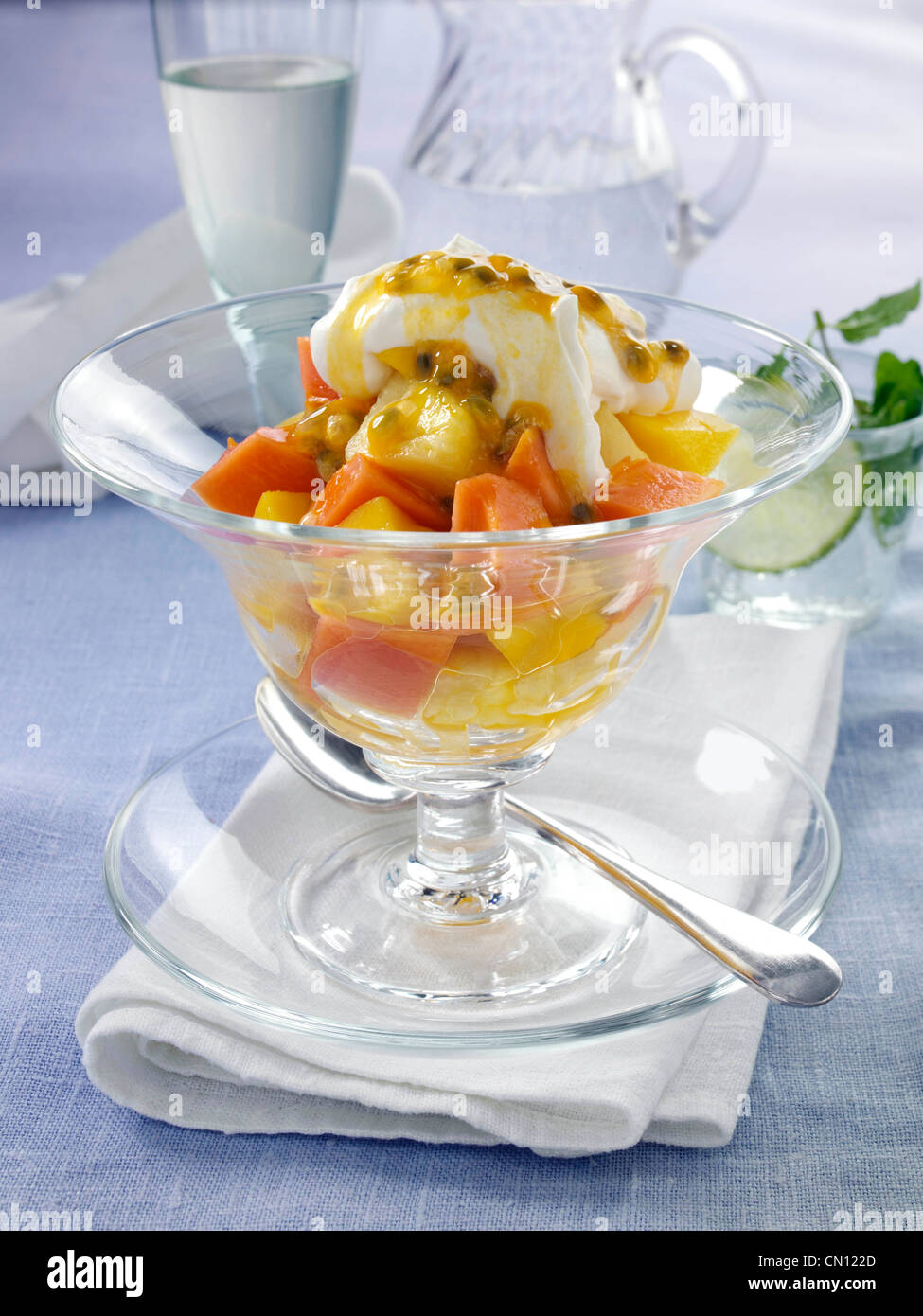 Tropical fruit salad mango pineapple and passion fruit Stock Photo Alamy