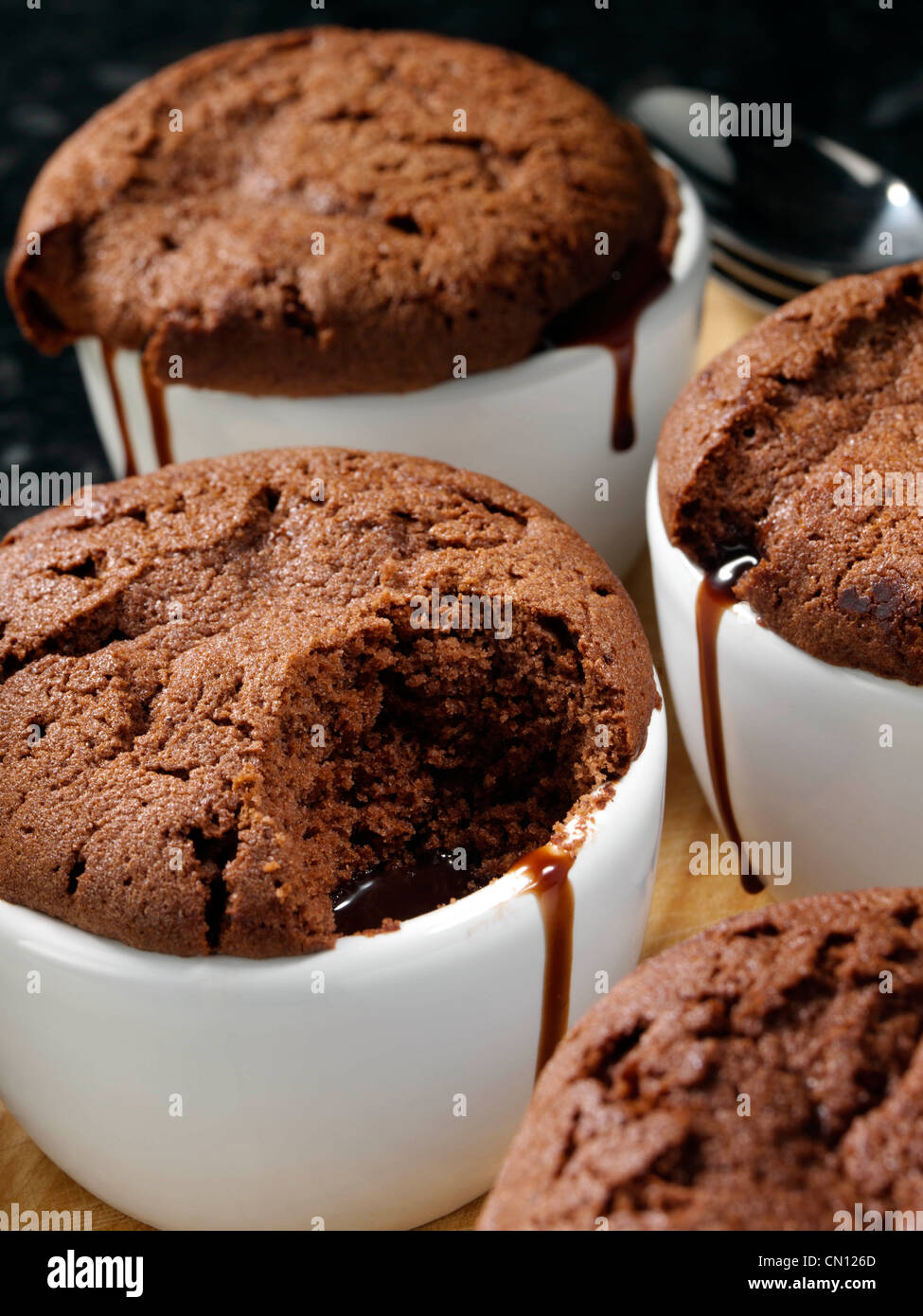 Saucy chocolate pudding indulgent dessert Stock Photo