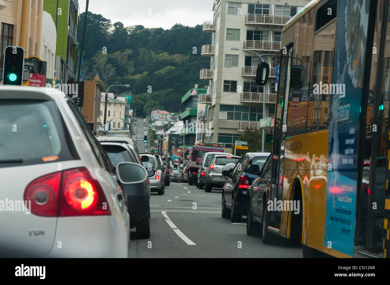Downtown Traffic Wellington, New Zealand Stock Photo