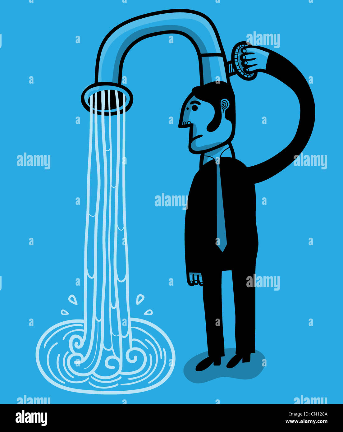 man with open faucet in head Stock Photo Alamy