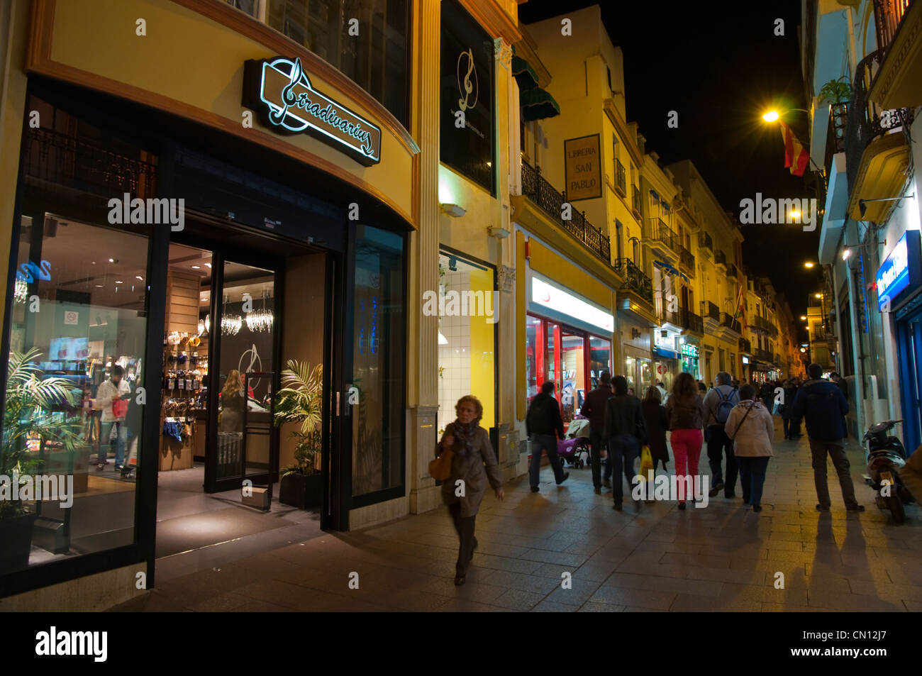 Calle de Velazquez pedestrian shopping street Seville Andalusia Spain Stock Photo