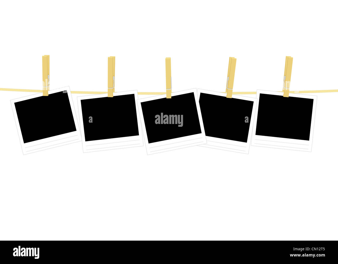 five photos hanging on rope illustration Stock Photo - Alamy