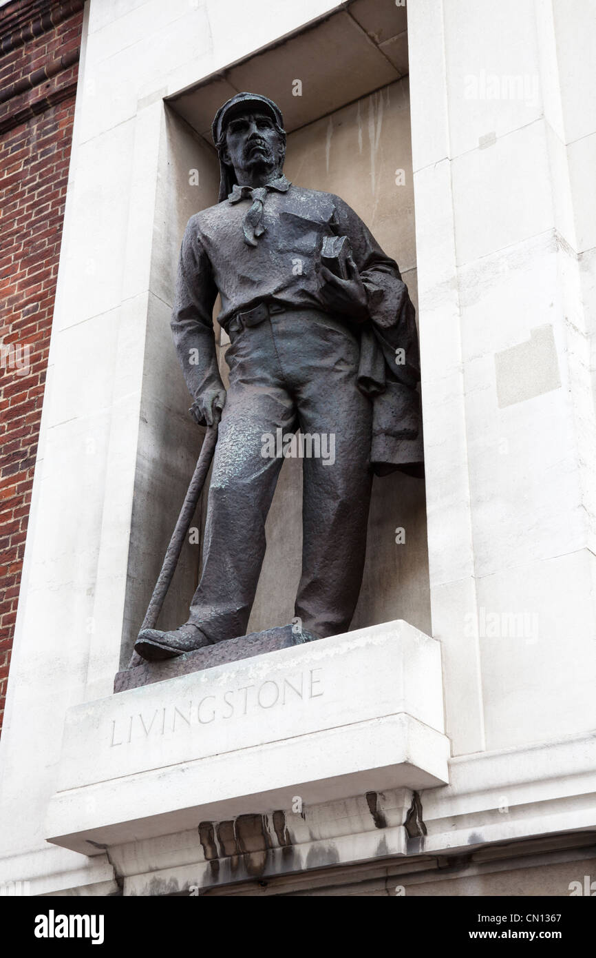 Livingstone statue on the Royal Geographical Society building, London, UK Stock Photo