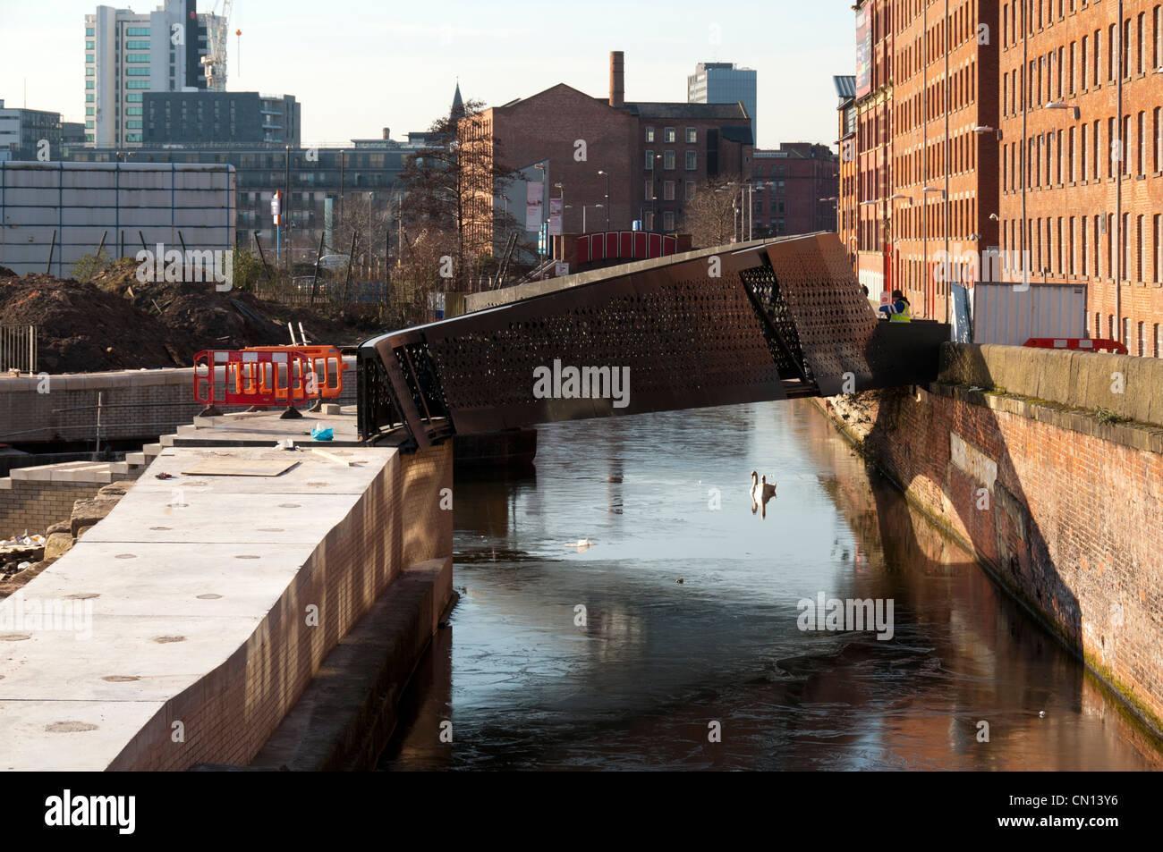 New footbridge under construction, junction of the Rochdale Canal and