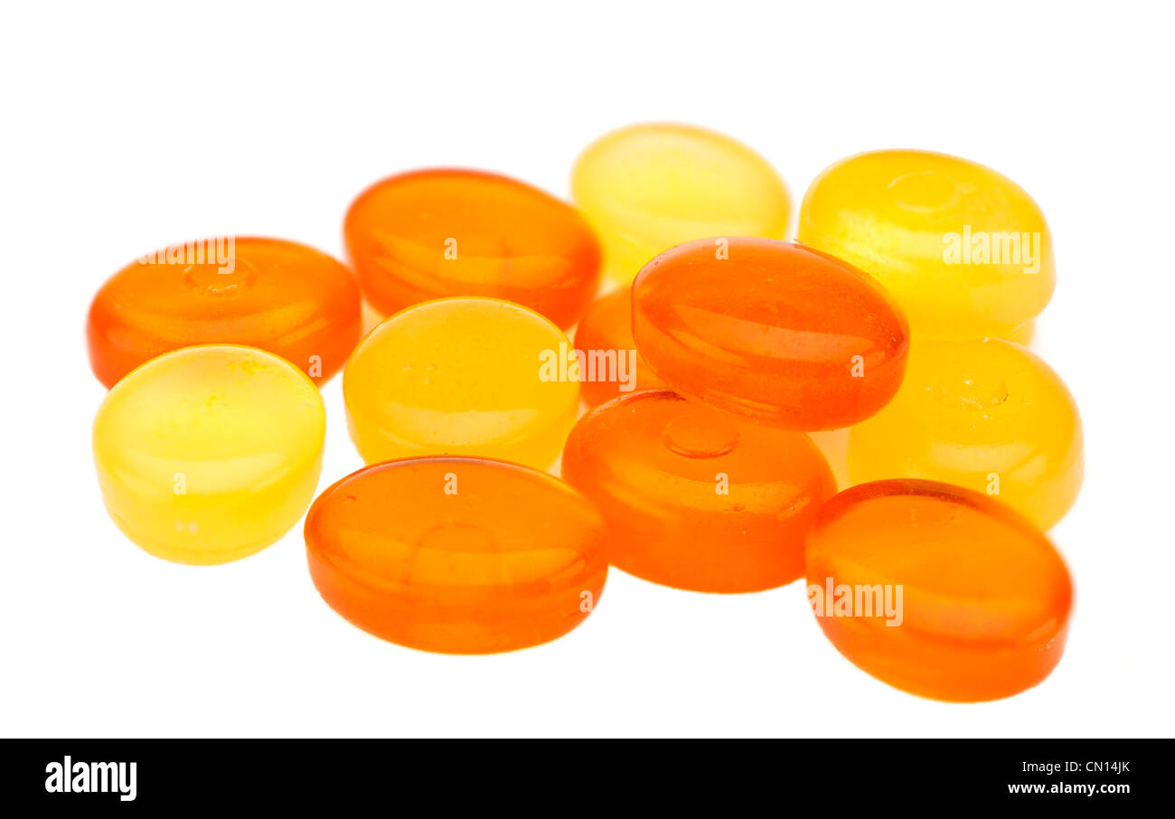 Pile of orange and lemon boiled sweets Stock Photo