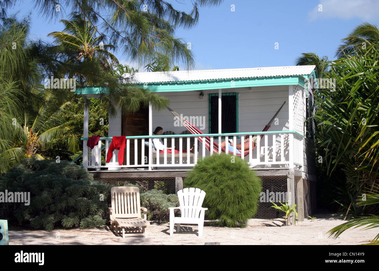 Beach Bungalow at Caye Caulker Belize Caribbean island.formerly known as british honduras Stock Photo