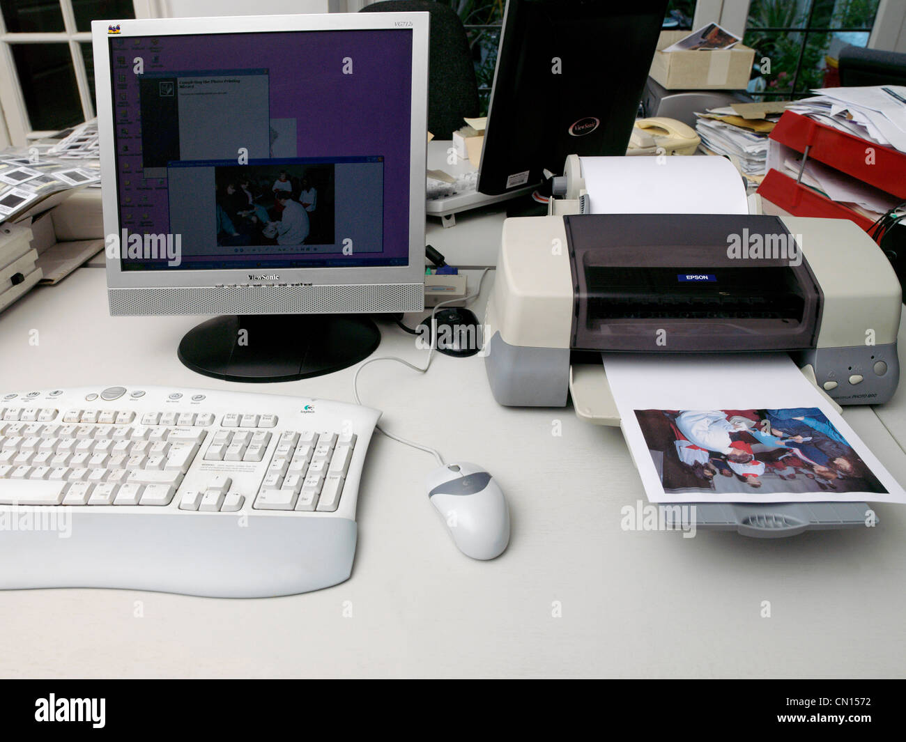 Computer By Inkjet Printer Printing Photograph Stock Photo Alamy