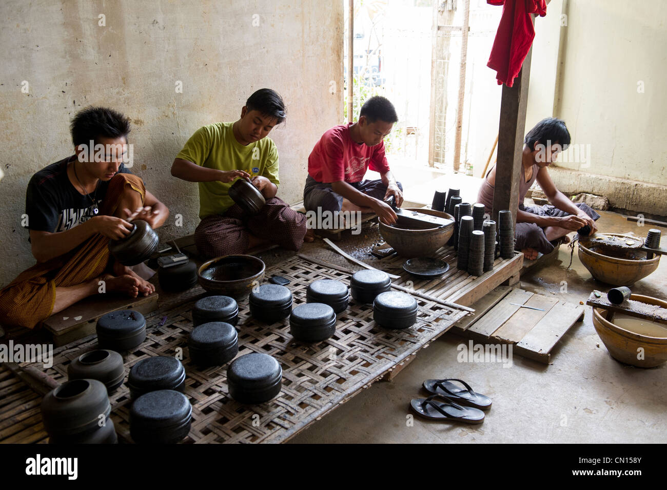 Lacquerware workshop in Bagan Myanmar Stock Photo