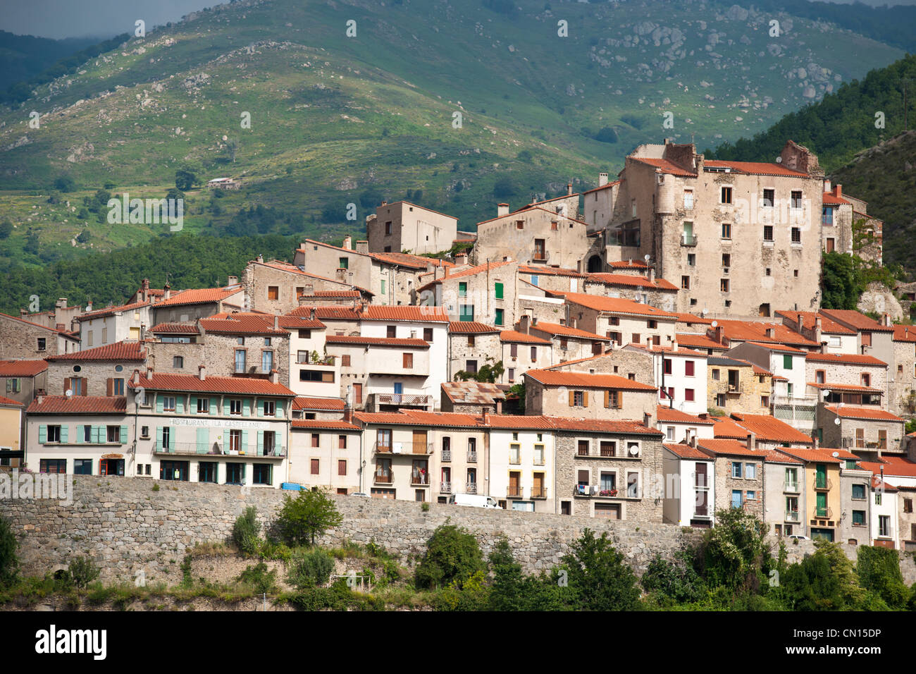 France, Pyrenees Orientales, the medieval village of Mosset, labeled Les Plus Beaux Villages de