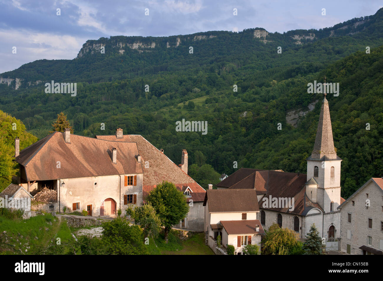 France, Doubs, Lods, labeled Les Plus Beaux Villages de France (The Most Beautiful Villages of France), the church of St Stock Photo