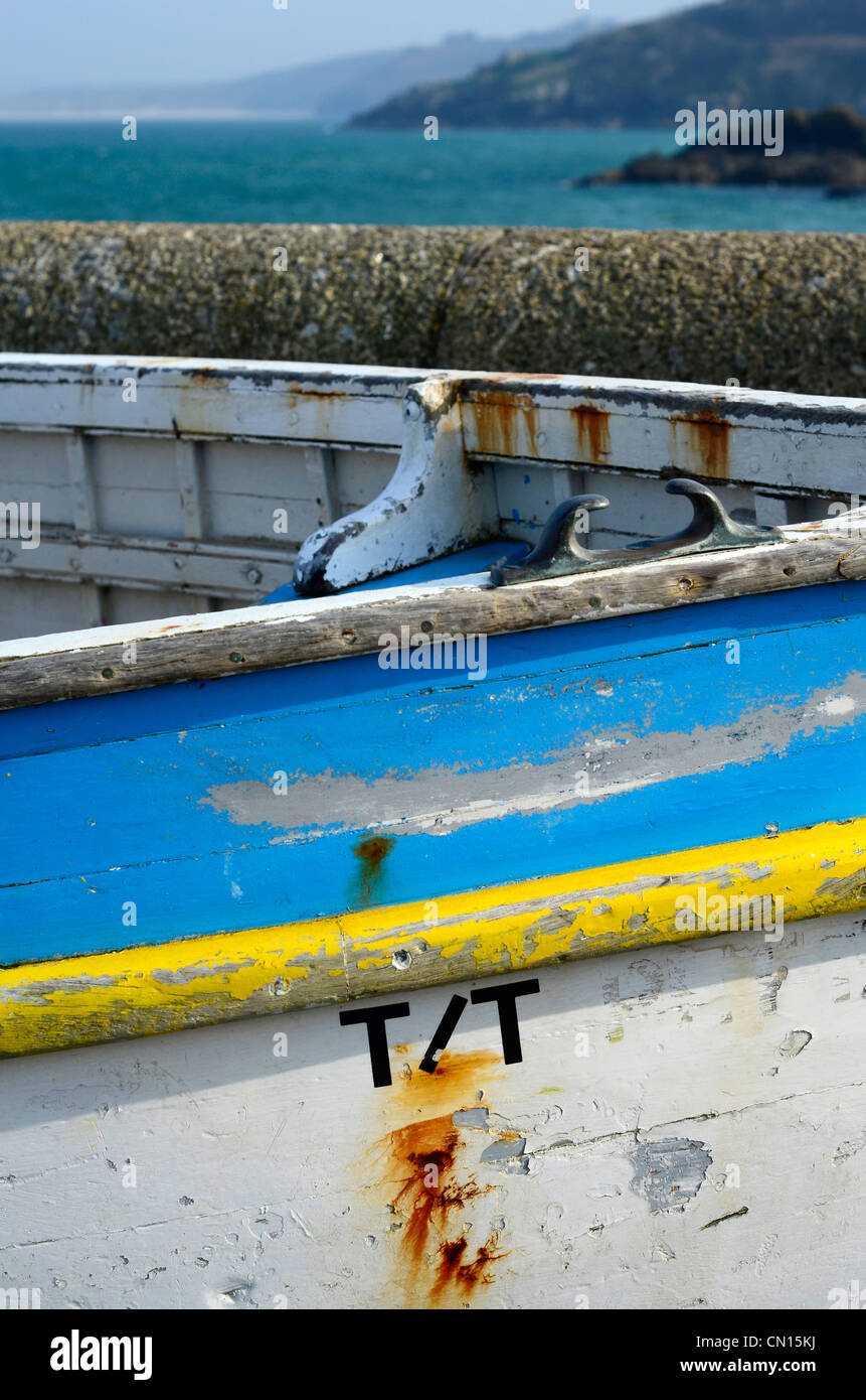 Old boat view of coast St. Ives Cornwall UK Stock Photo