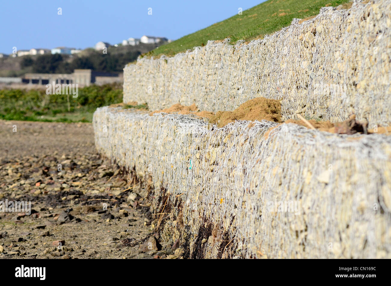 seawall defenses tidal estuary Hayle Cornwall UK Stock Photo