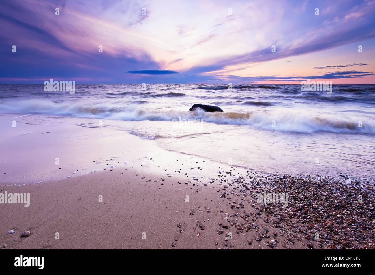 Waves on Lake Winnipeg at sunset, Lester Beach, Manitoba Stock Photo