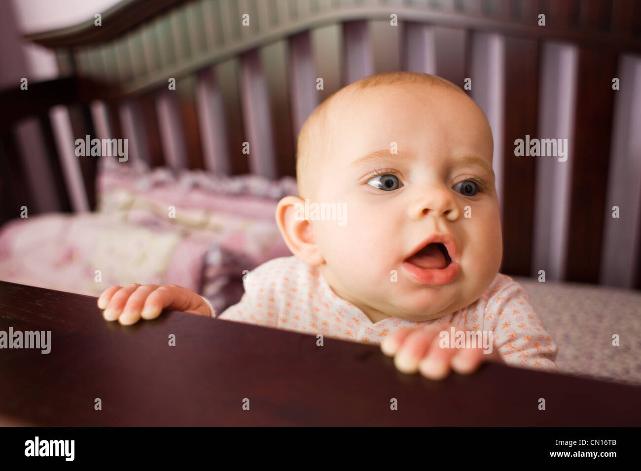 Six Month Old Baby Girl In Crib In A Nursery Collingwood Ontario