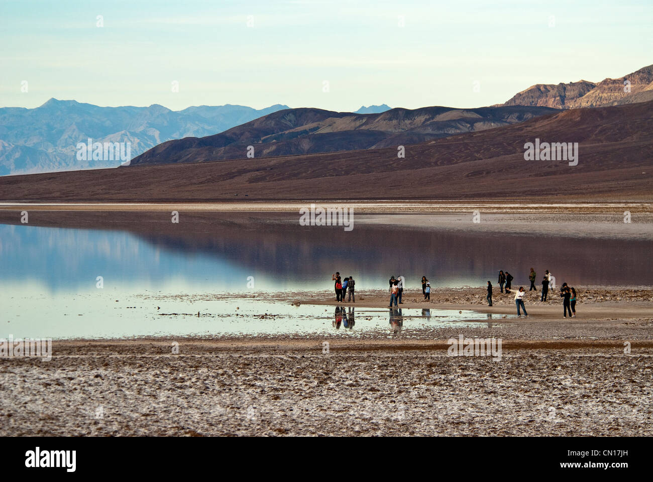 Visitors at Badwater Basin Death Valley National Park California USA Stock Photo