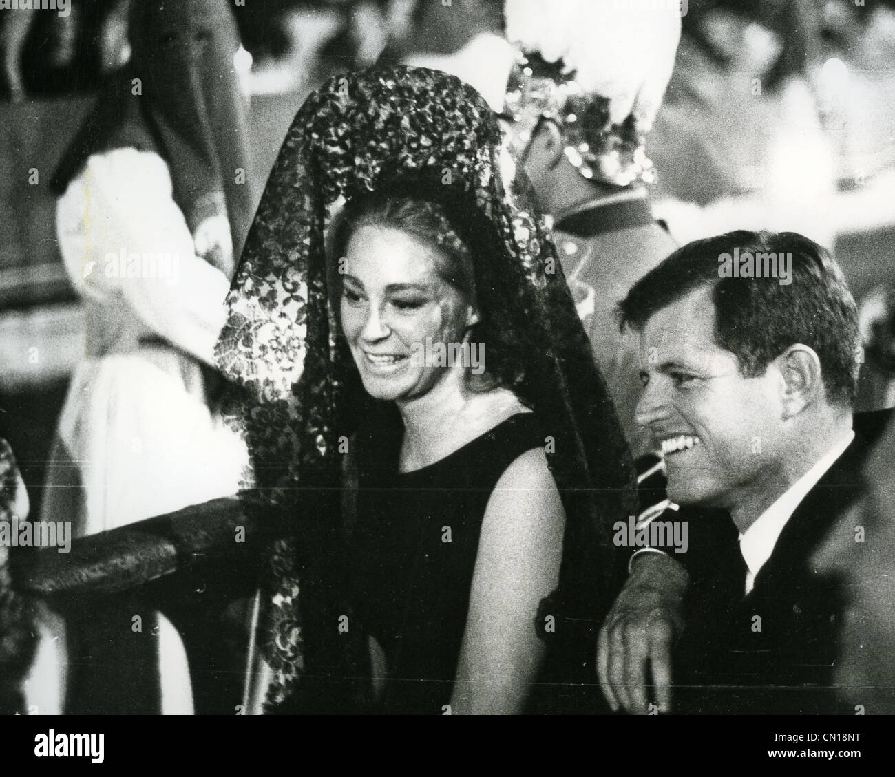 TED KENNEDY (1932-2009) US politician with his first wife Joan in Spain about 1970 Stock Photo