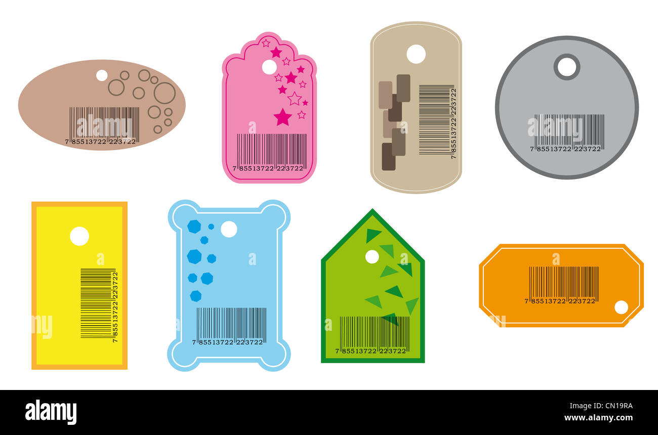 Set of price tags in various color. Stock Photo