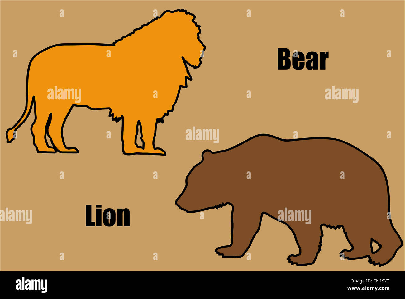Illustration of bear and lion. Stock Photo