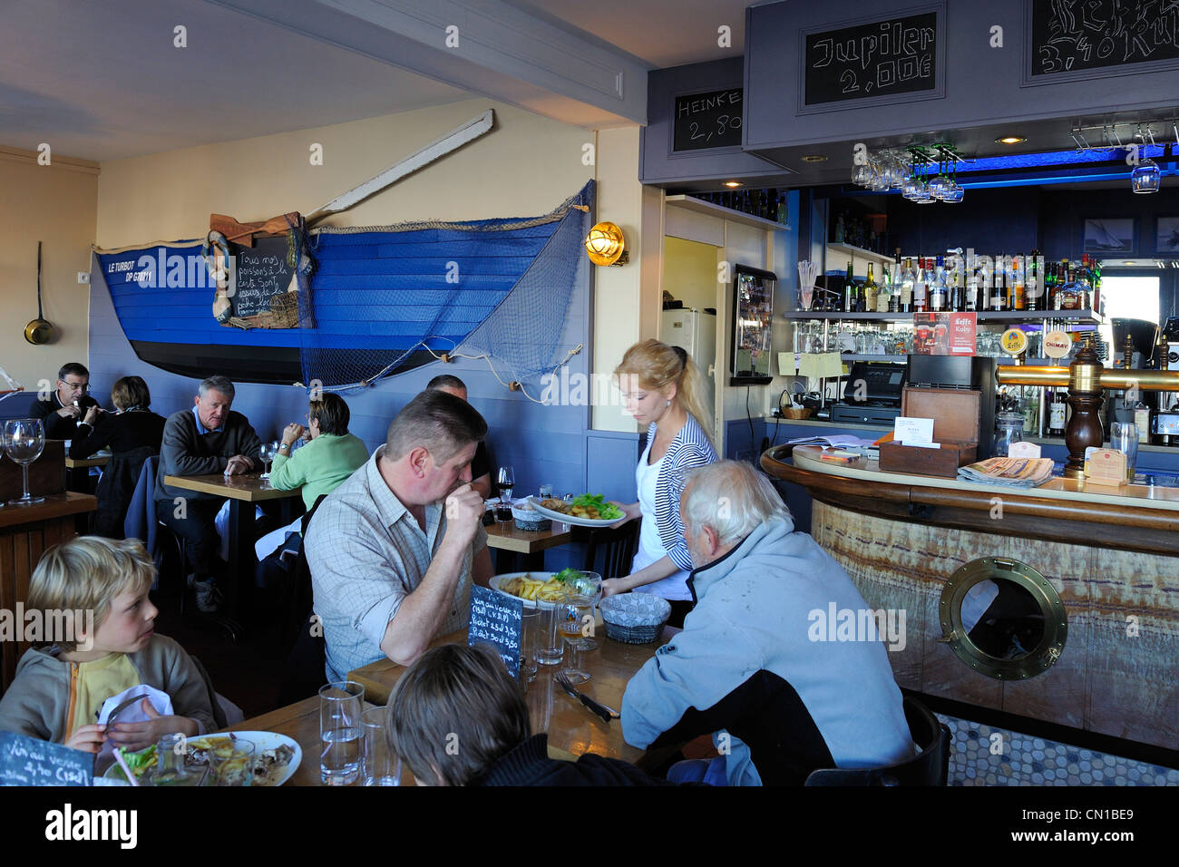 France, Seine Maritime, Dieppe, district of the Pollet, restaurant Le Turbo Stock Photo