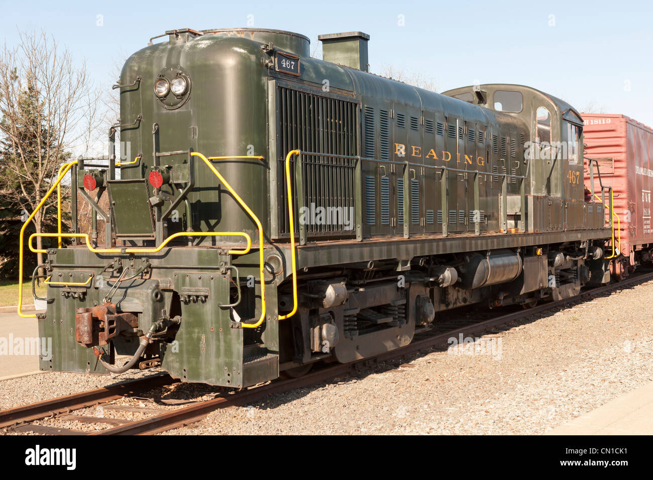 ALCO RS-3 diesel switcher in Reading livery at the Steamtown National Historic Site in Scranton, Pennsylvania. Stock Photo