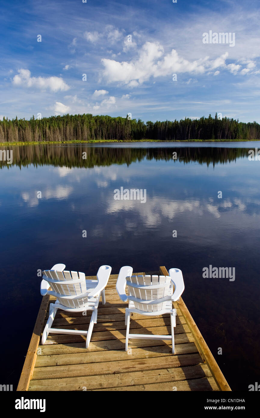 Adirondack chairs on dock, Two Mile Lake, Duck Mountain Provincial Park