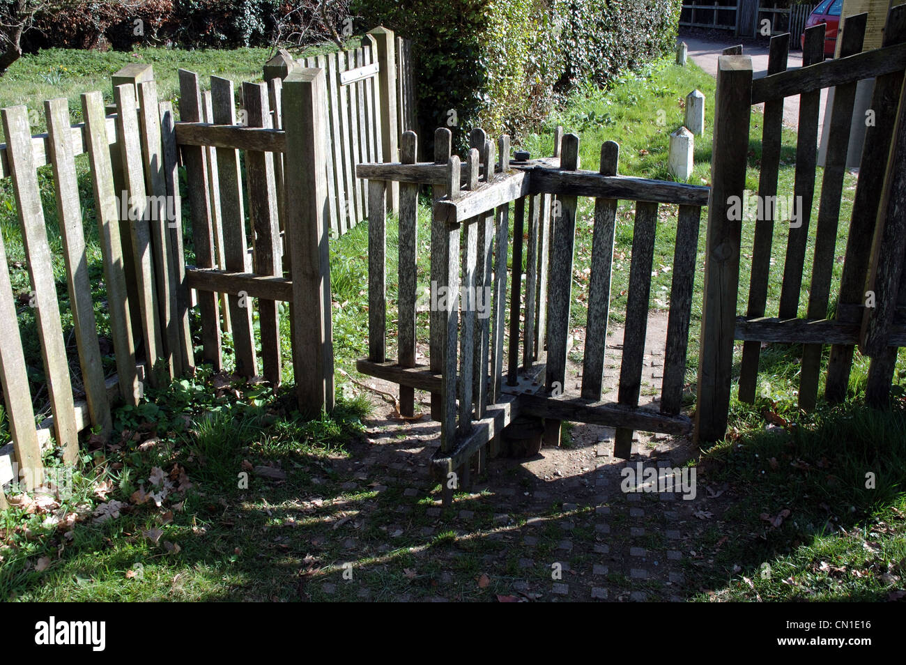 Rotating wooden gate at entrance to Blickling Park, Norfolk, UK Stock