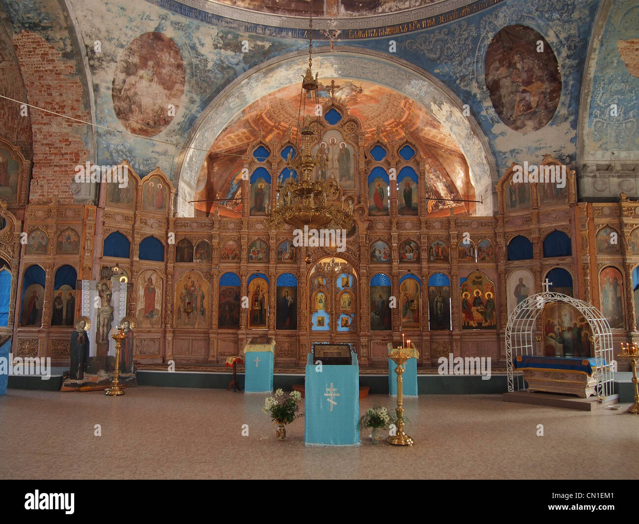 Iconostasis of the Assumption Cathedral in Myshkin, the City of Mice at the River Volga, Russia Stock Photo