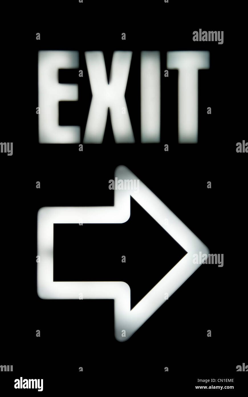 EXIT Sign with Arrow on Black Stock Photo - Alamy