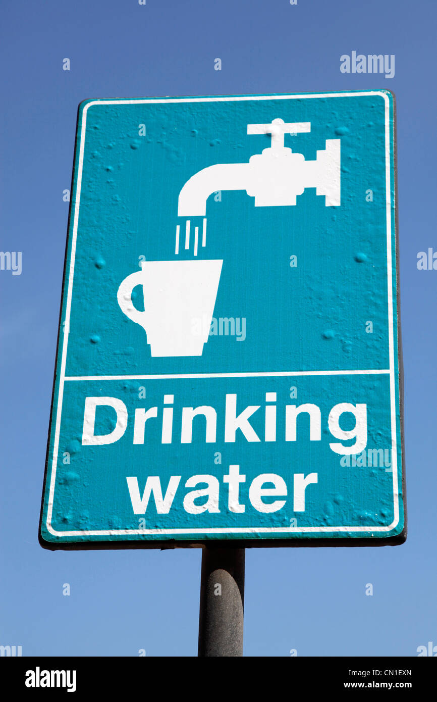 Drinking water sign in St. Julians, Malta Stock Photo