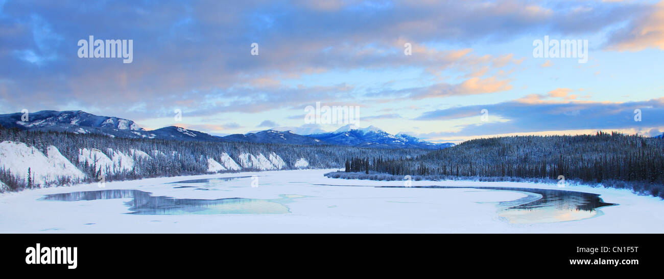 Teslin River at sunset, Teslin, Yukon Stock Photo