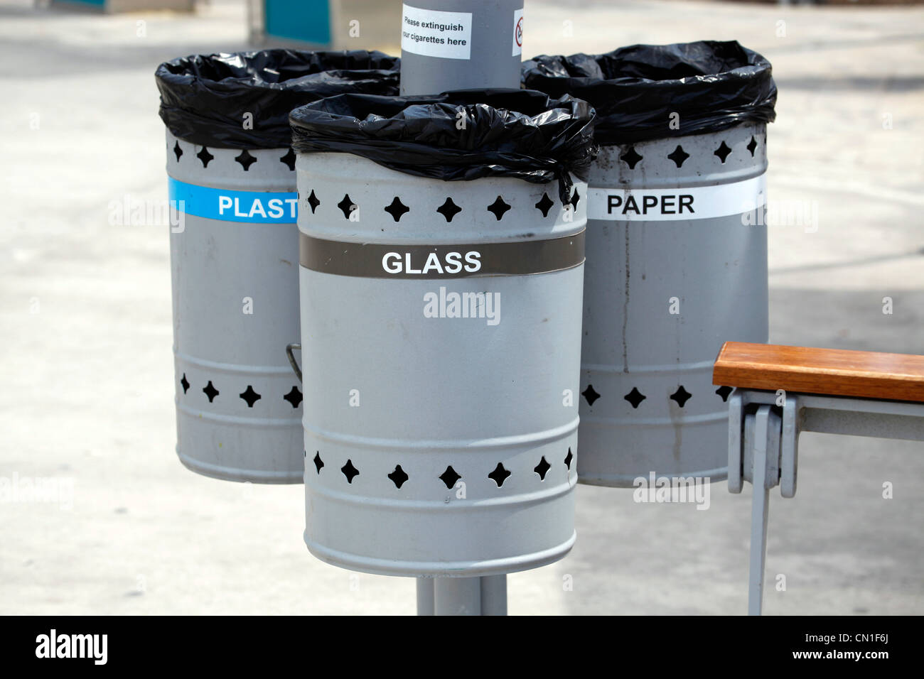 Recycling bins for plastic, glass and paper in Valletta, Malta Stock Photo