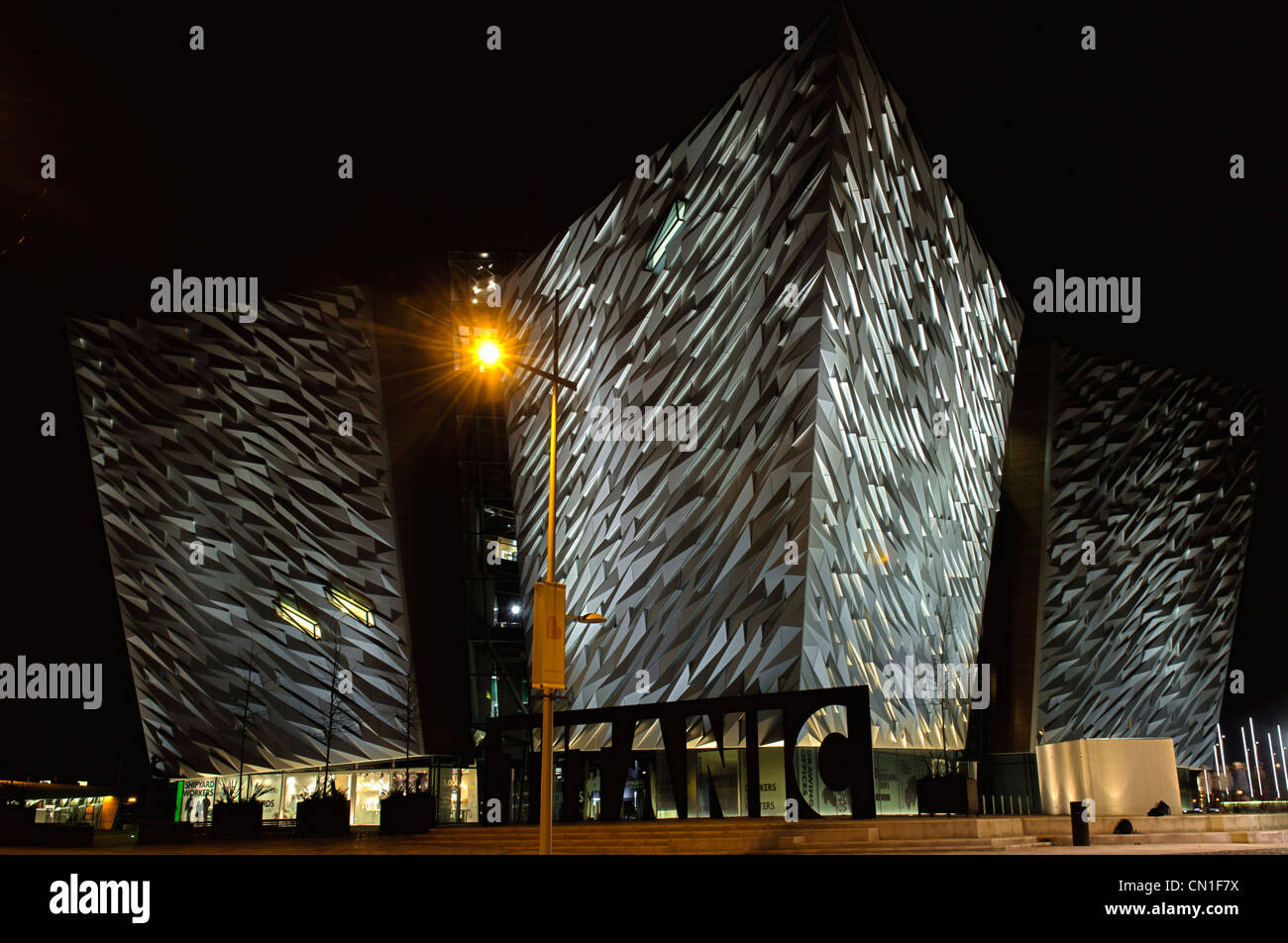 Titanic Signature Building at night Stock Photo