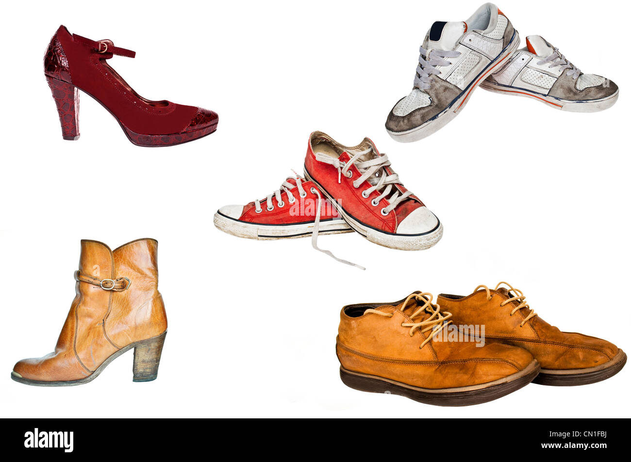 Collection of various types of footwear white background Stock Photo ...