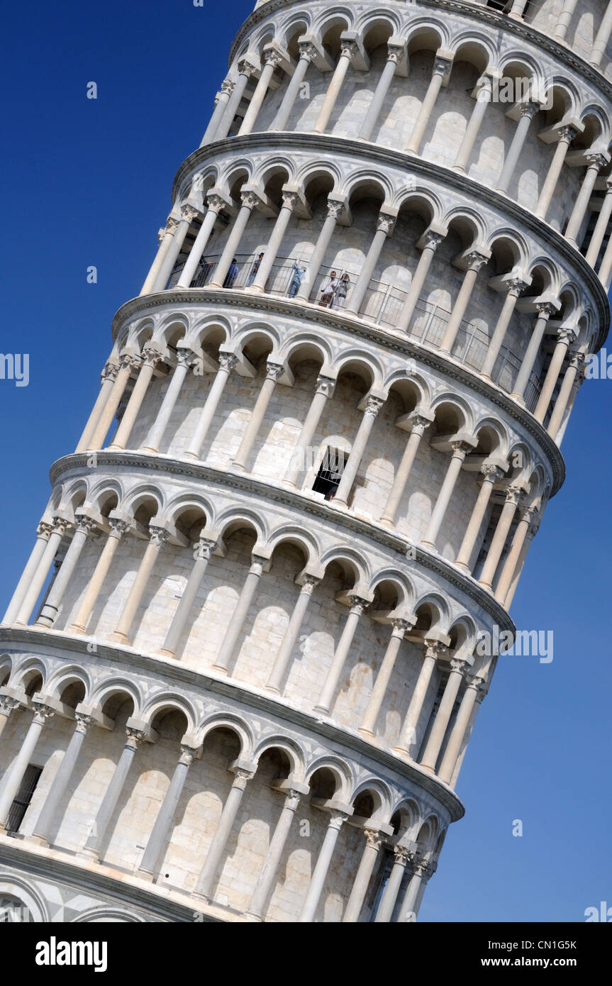 Detail of the campanile of Pisa Cathedral - the famous 'Leaning Tower' - in Pisa, Tuscany, Italy Stock Photo
