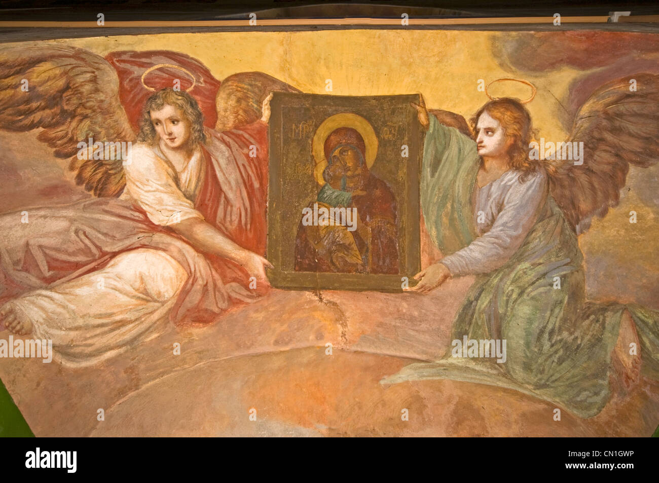 RUSSIA Uglich Russian Orthodox Church of the Nativity of St John the Baptist (1690) fresco with angels Stock Photo