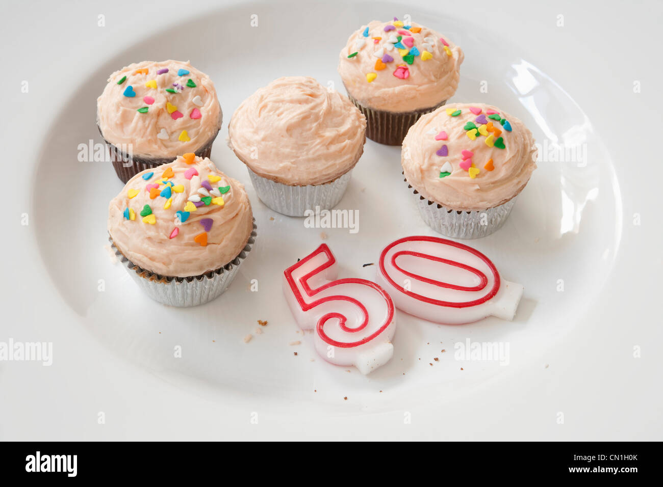 Cupcakes With Number 50 Candles Stock Photo