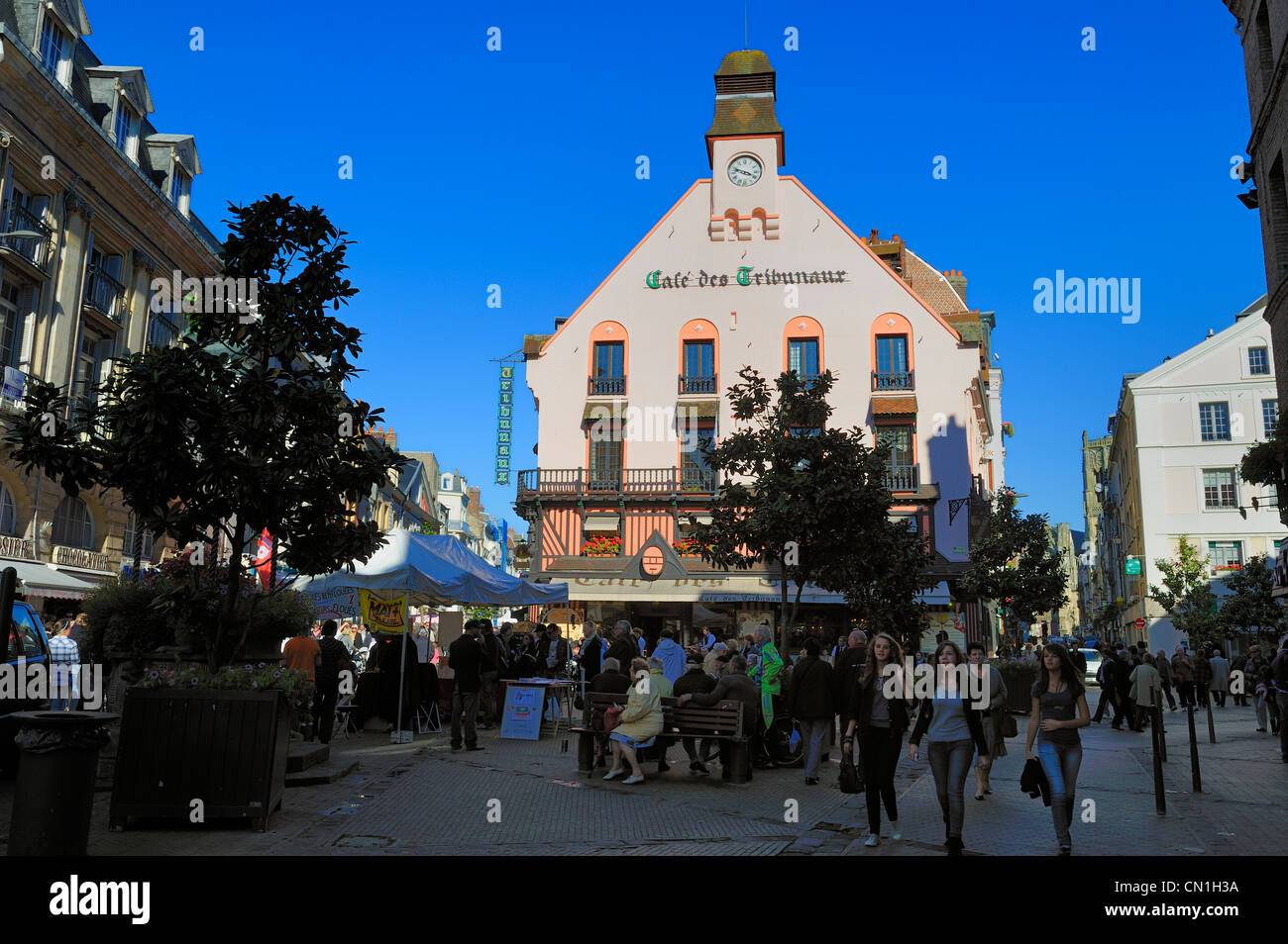 France, Seine Maritime, Dieppe, the Cafe des Tribunaux in the Grande Rue Stock Photo