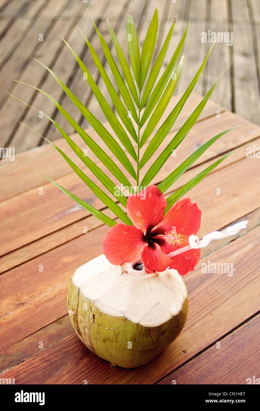 Coco Loco, a rum-infused coconut drink. Stock Photo