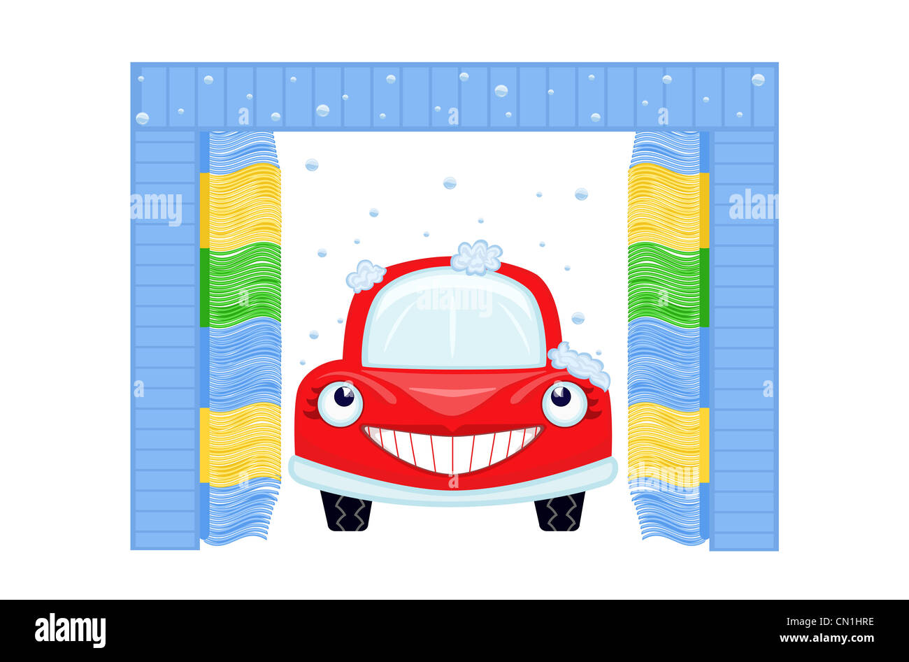 Auto garage with automated car wash. A happy car being cleaned