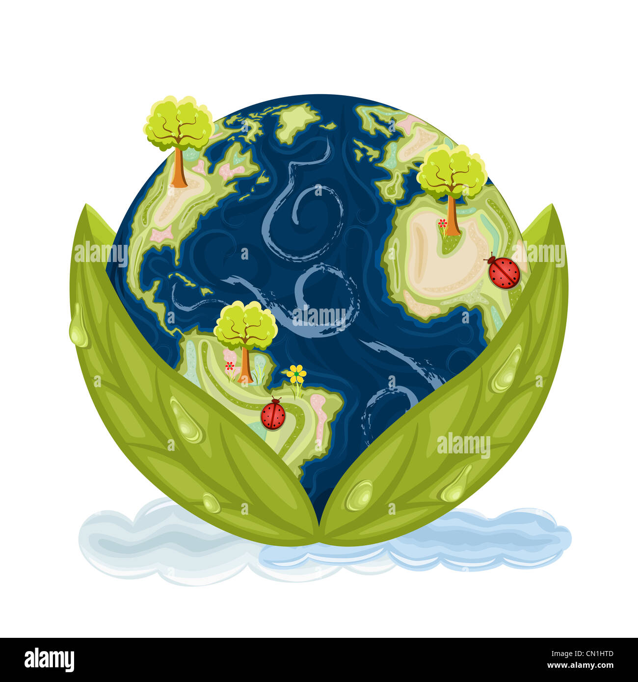 Our planet Earth inside green leaves with drops of water. Preservation of  Nature. Isolated over white background Stock Photo - Alamy