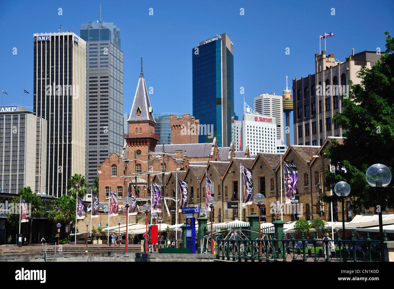 Outdoor restaurants, Campbell's Cove, The Rocks, Sydney Harbour, Sydney, New South Wales, Australia Stock Photo