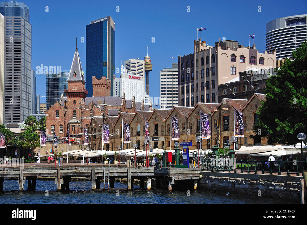 Outdoor restaurants, Campbell's Cove, The Rocks, Sydney Harbour, Sydney, New South Wales, Australia Stock Photo