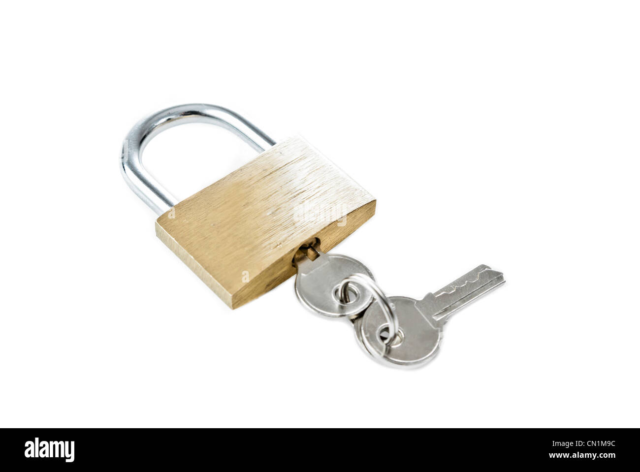 Metal padlock with a key on white background Stock Photo - Alamy