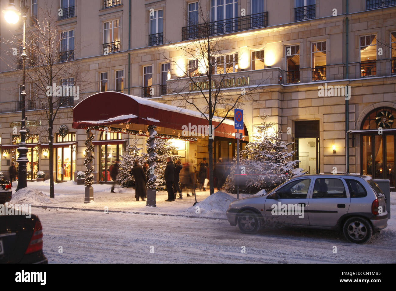 Berlin Hotel Adlon Winter Snow Christmas Entrance Stock Photo