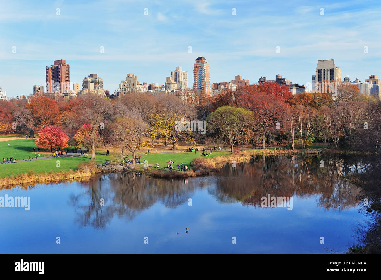 New York City Central Park in Autumn with lake and foliage Stock Photo ...