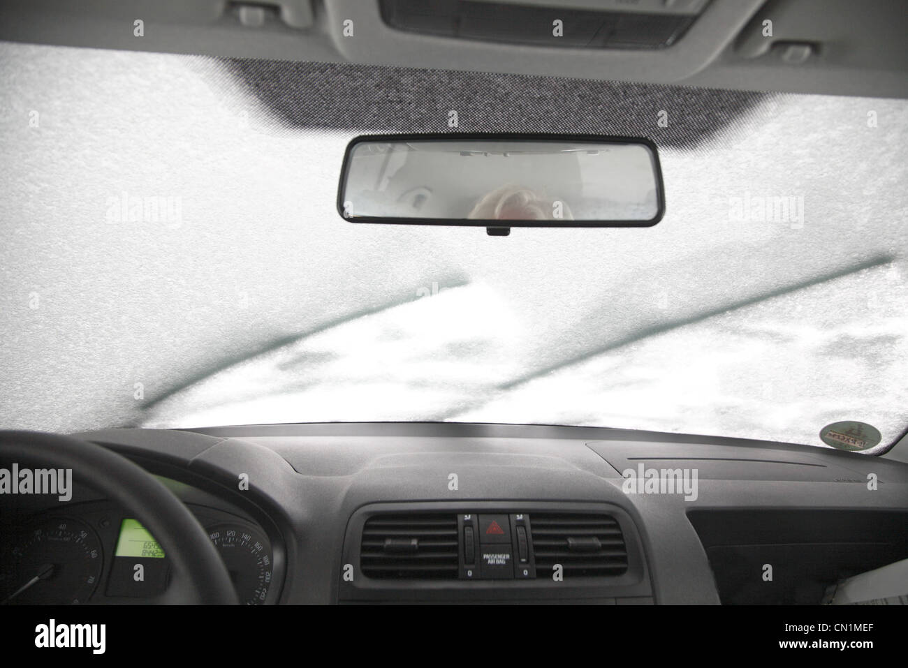Berlin Winter snow car windscreen wiper windshield Stock Photo